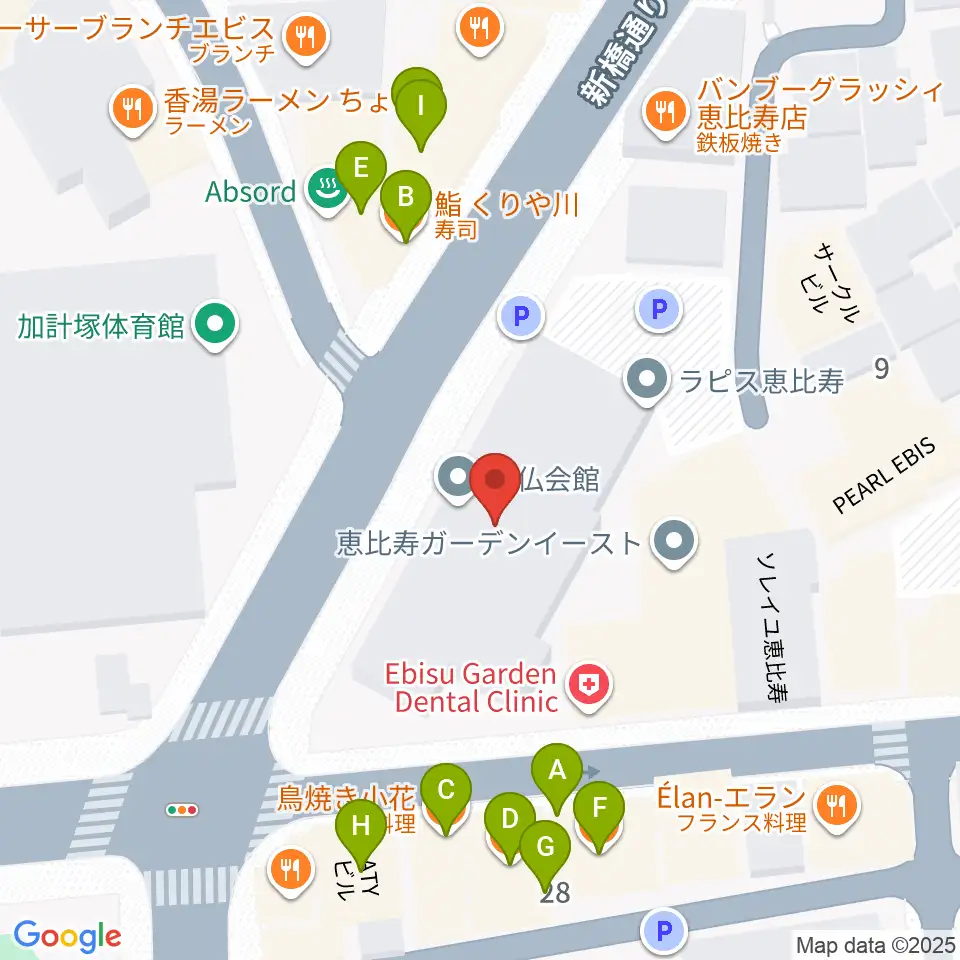 日仏会館ホール周辺のファミレス・ファーストフード一覧地図