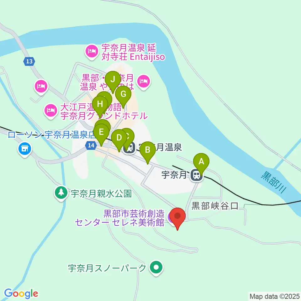 黒部市宇奈月国際会館セレネ周辺のファミレス・ファーストフード一覧地図