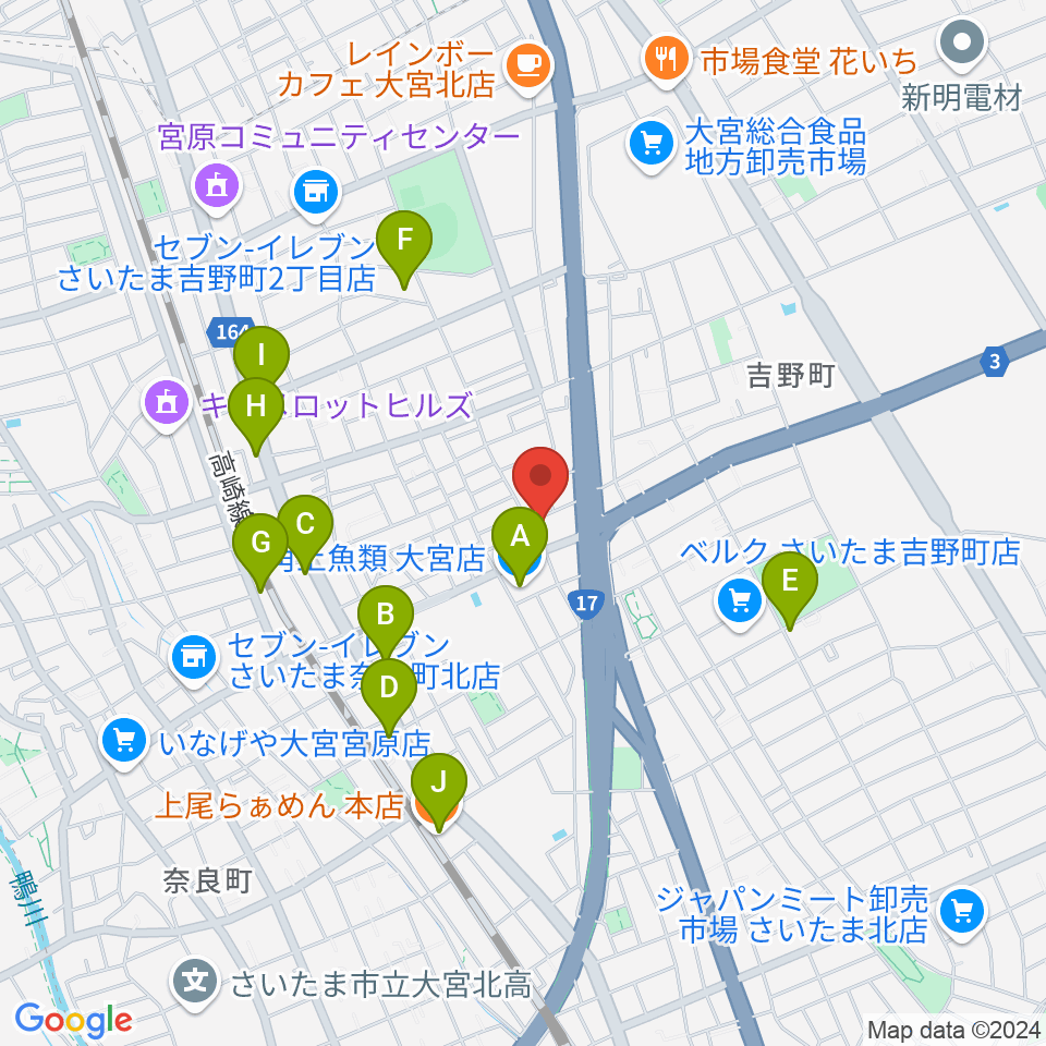 さいたまピアノ工房周辺のファミレス・ファーストフード一覧地図