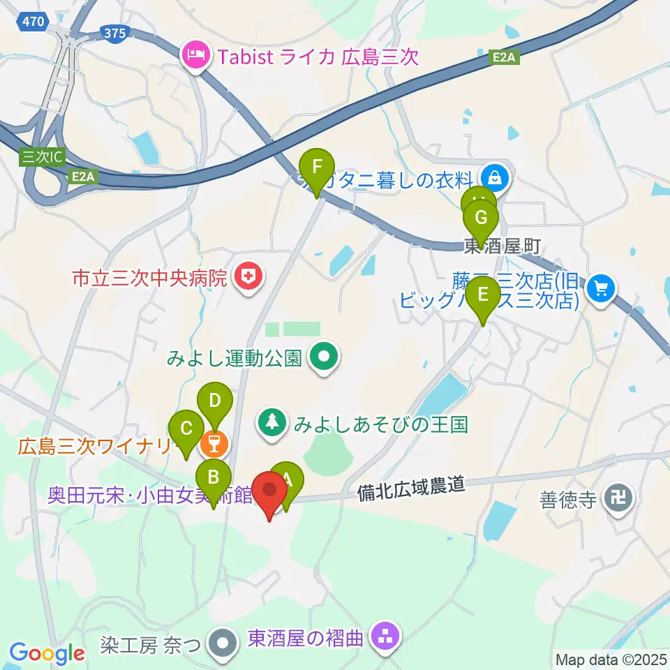 奥田元宋・小田女美術館周辺のファミレス・ファーストフード一覧地図