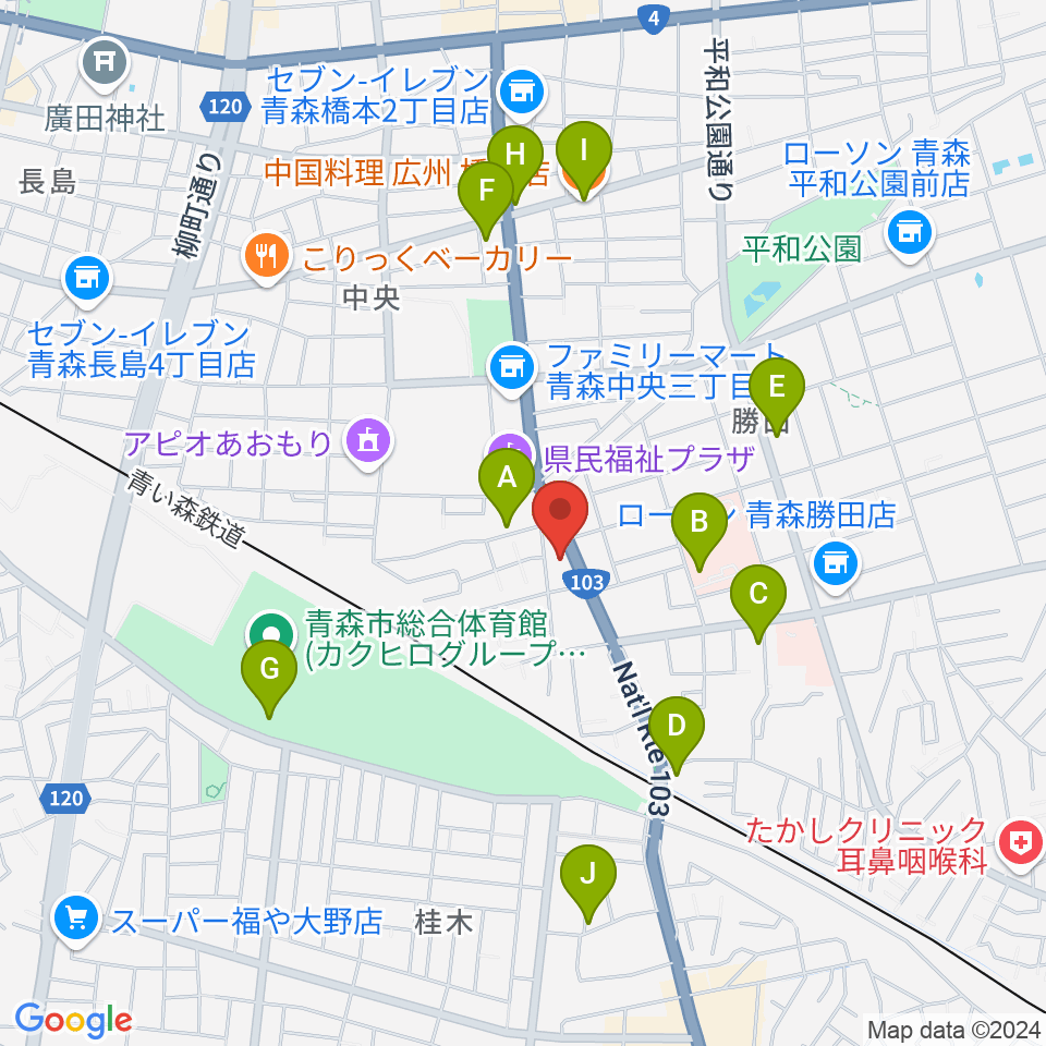 青森サブライム周辺のファミレス・ファーストフード一覧地図