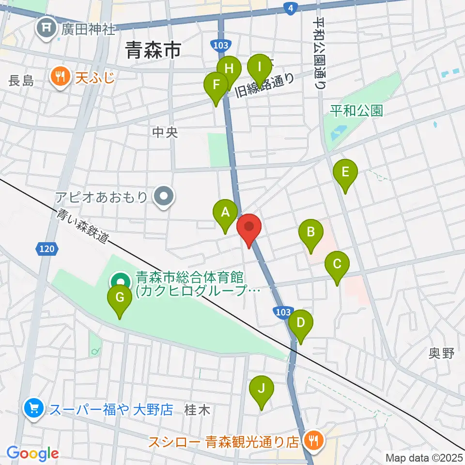 青森サブライム周辺のファミレス・ファーストフード一覧地図