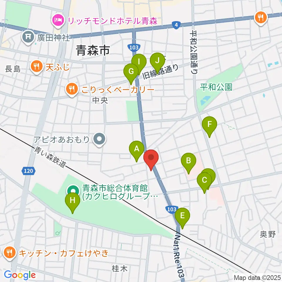 青森サブライム周辺のファミレス・ファーストフード一覧地図