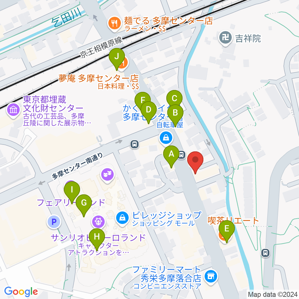 Mスタジオ多摩センター店周辺のファミレス・ファーストフード一覧地図