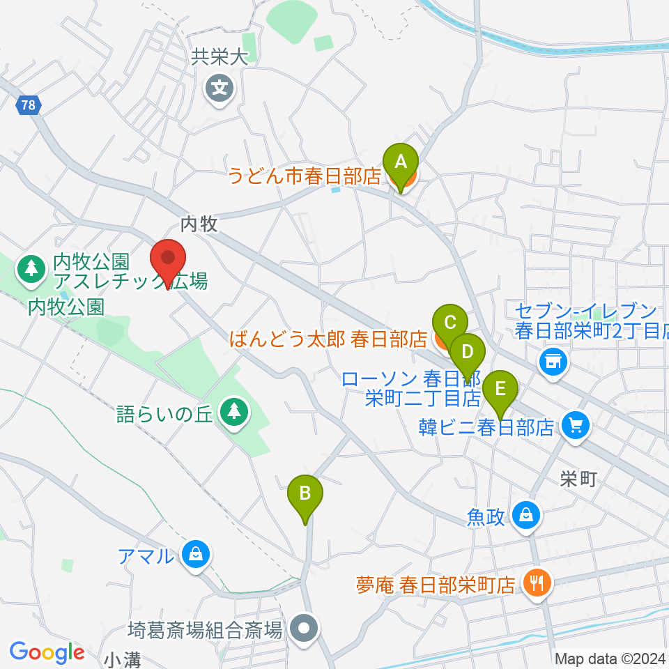 シオンピアノ工房周辺のファミレス・ファーストフード一覧地図