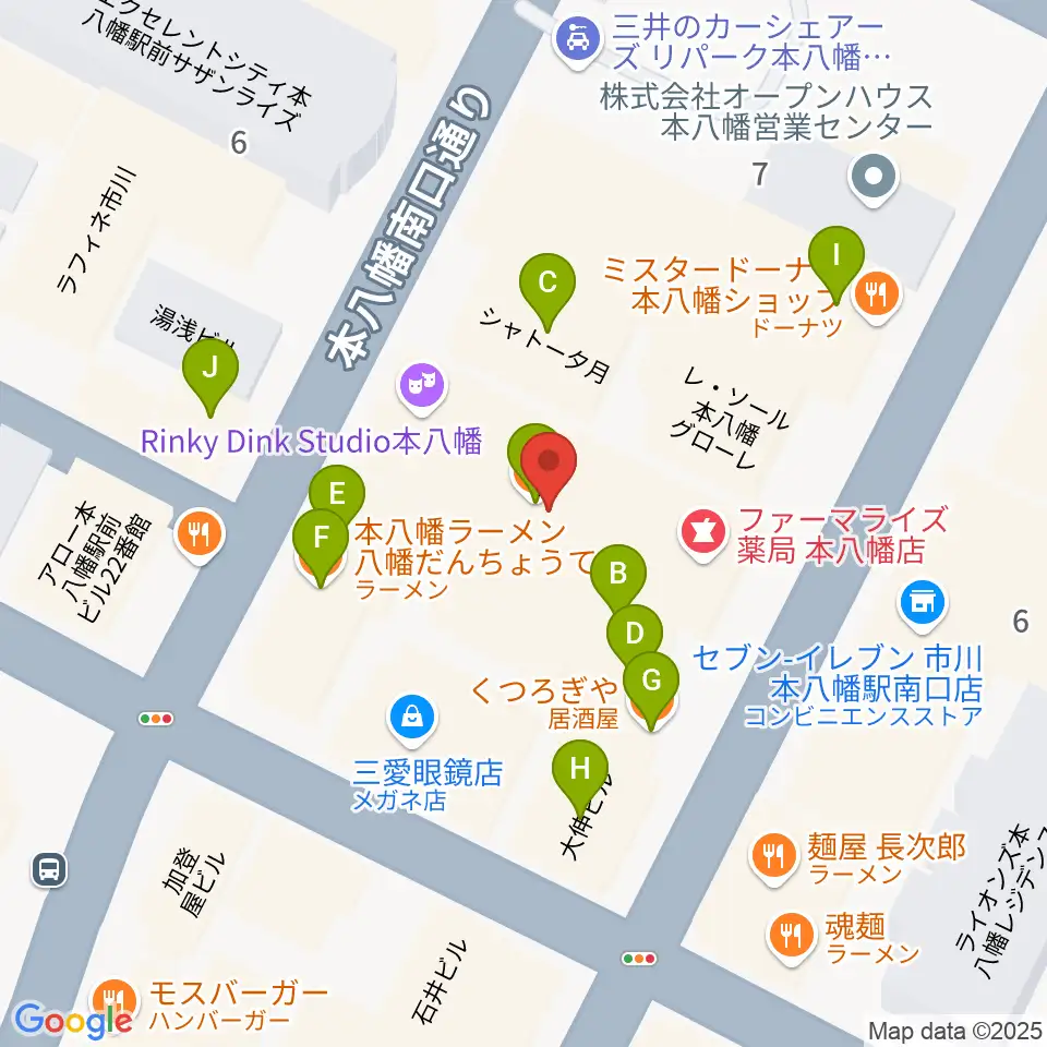 リンキィディンク本八幡周辺のファミレス・ファーストフード一覧地図