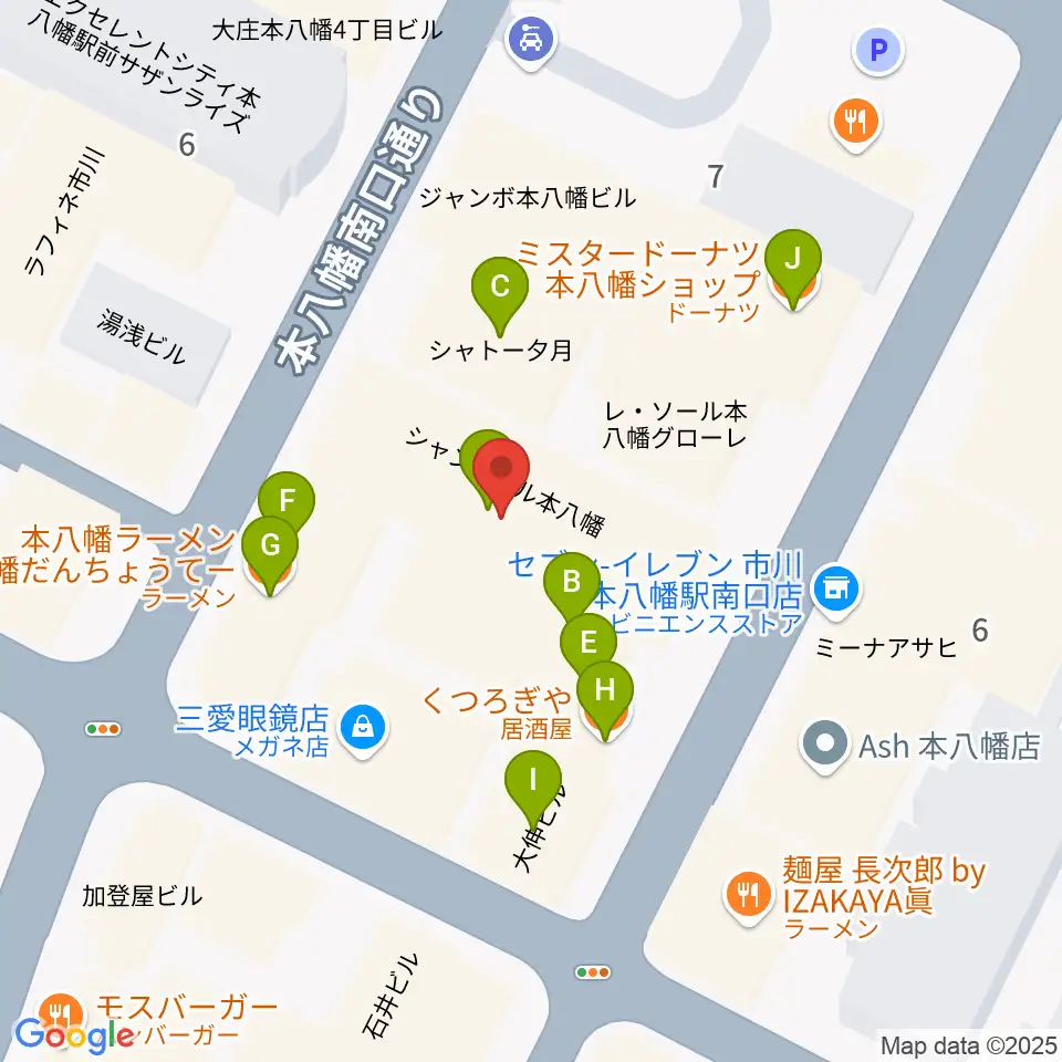 リンキィディンク本八幡周辺のファミレス・ファーストフード一覧地図