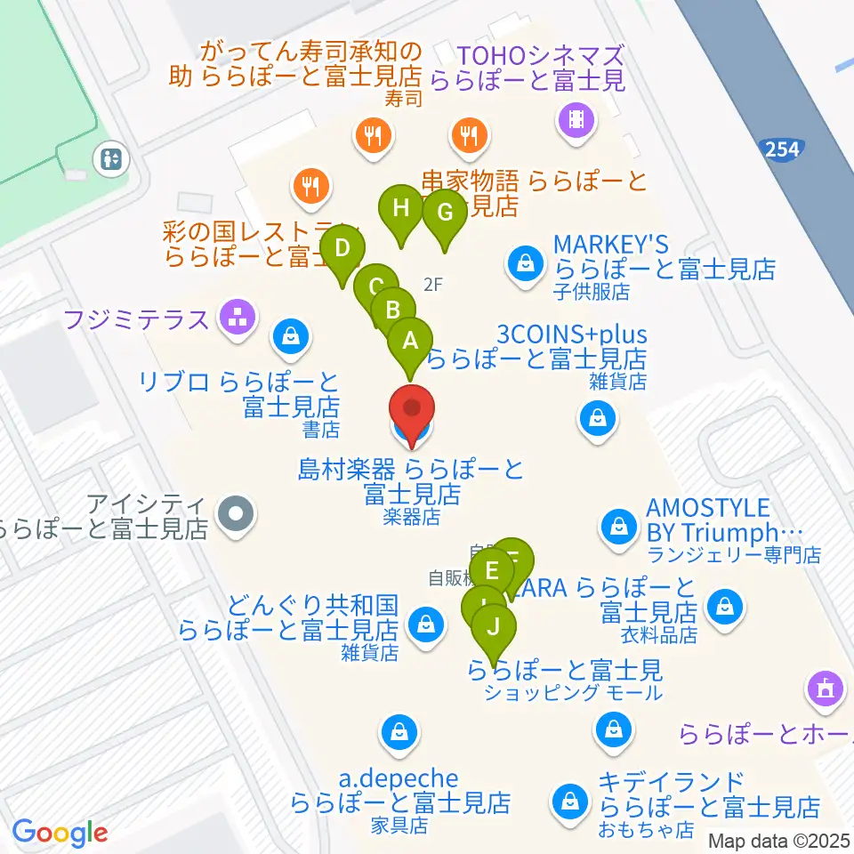 島村楽器 ららぽーと富士見店周辺のファミレス・ファーストフード一覧地図