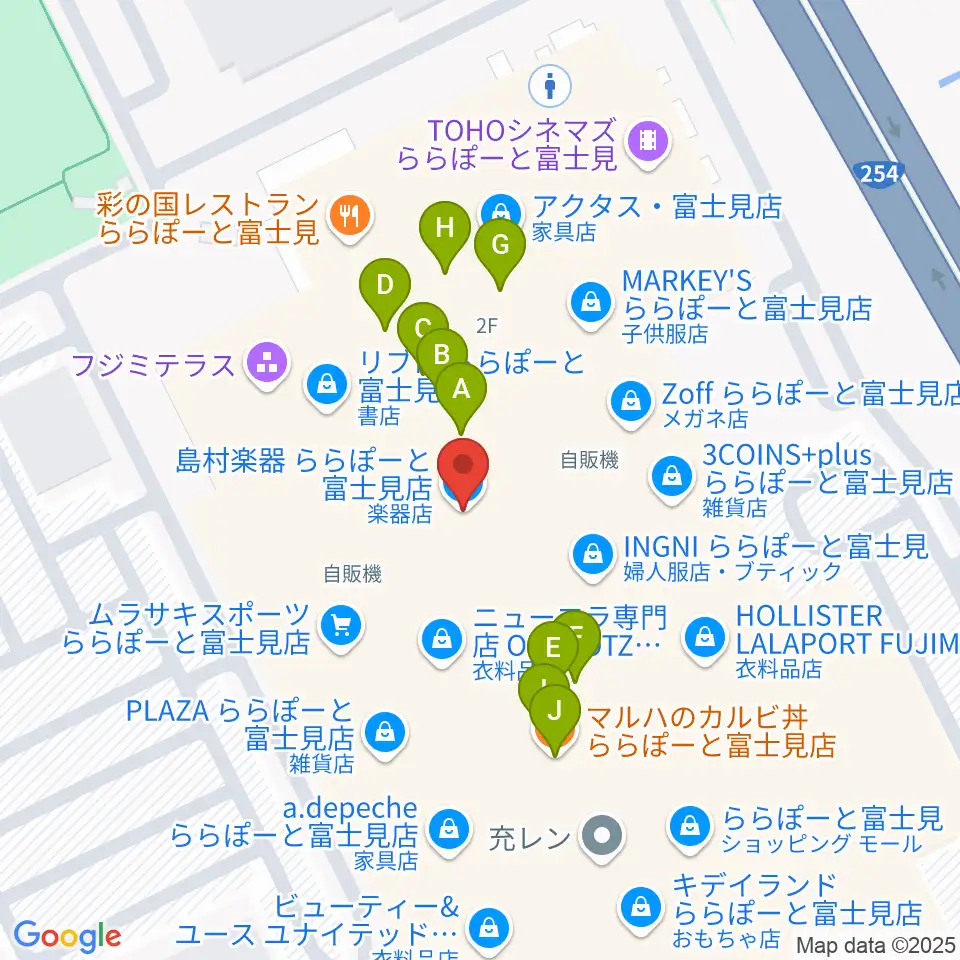 島村楽器 ららぽーと富士見店周辺のファミレス・ファーストフード一覧地図