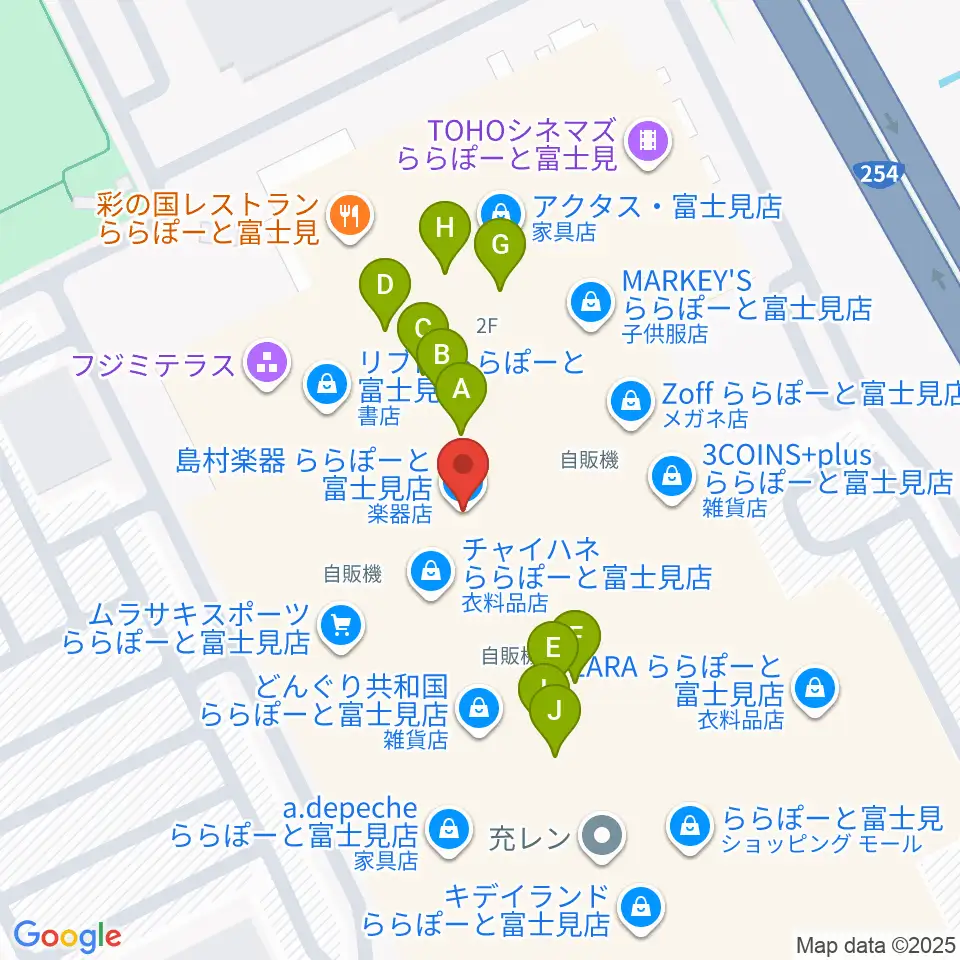 島村楽器 ららぽーと富士見店周辺のファミレス・ファーストフード一覧地図