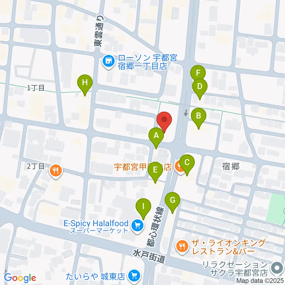 ヤマハミュージック宇都宮店周辺のファミレス・ファーストフード一覧地図