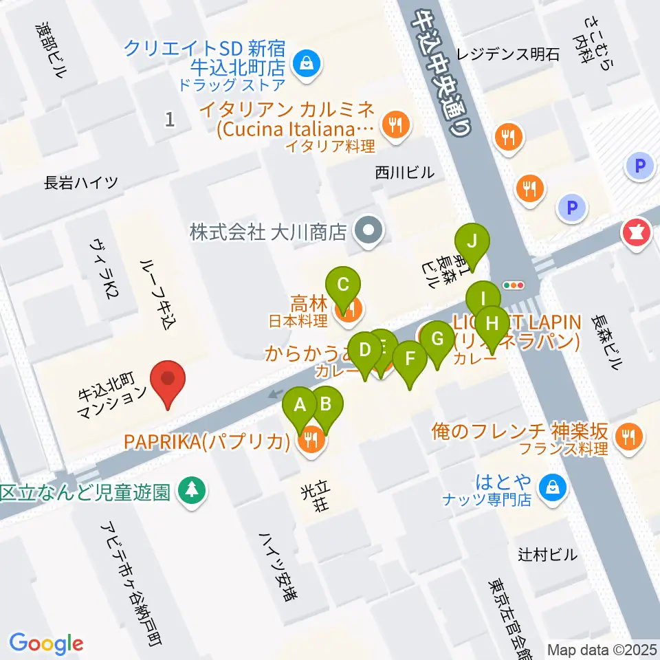 ミュージックスタジオユニバース周辺のファミレス・ファーストフード一覧地図