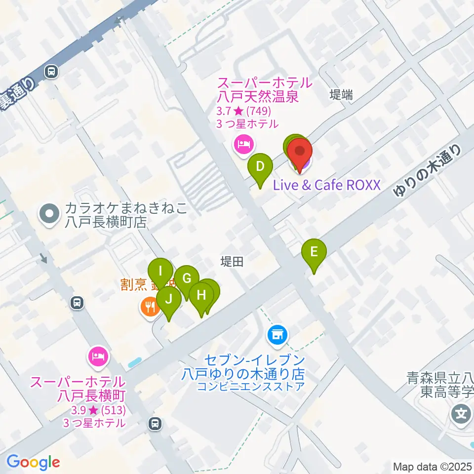 八戸ロックス周辺のファミレス・ファーストフード一覧地図