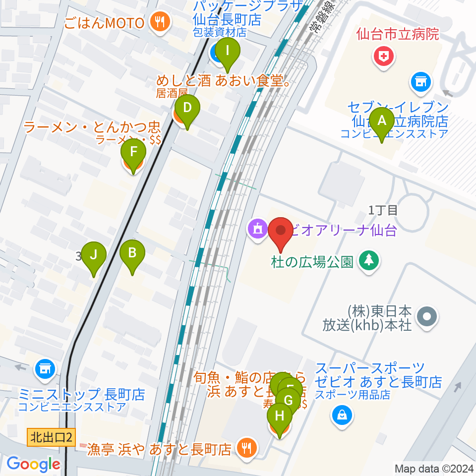 ゼビオアリーナ仙台周辺のファミレス・ファーストフード一覧地図