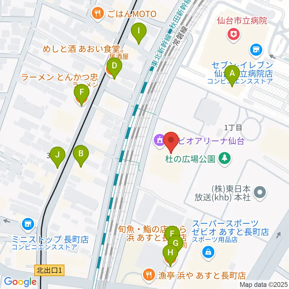 ゼビオアリーナ仙台周辺のファミレス・ファーストフード一覧地図