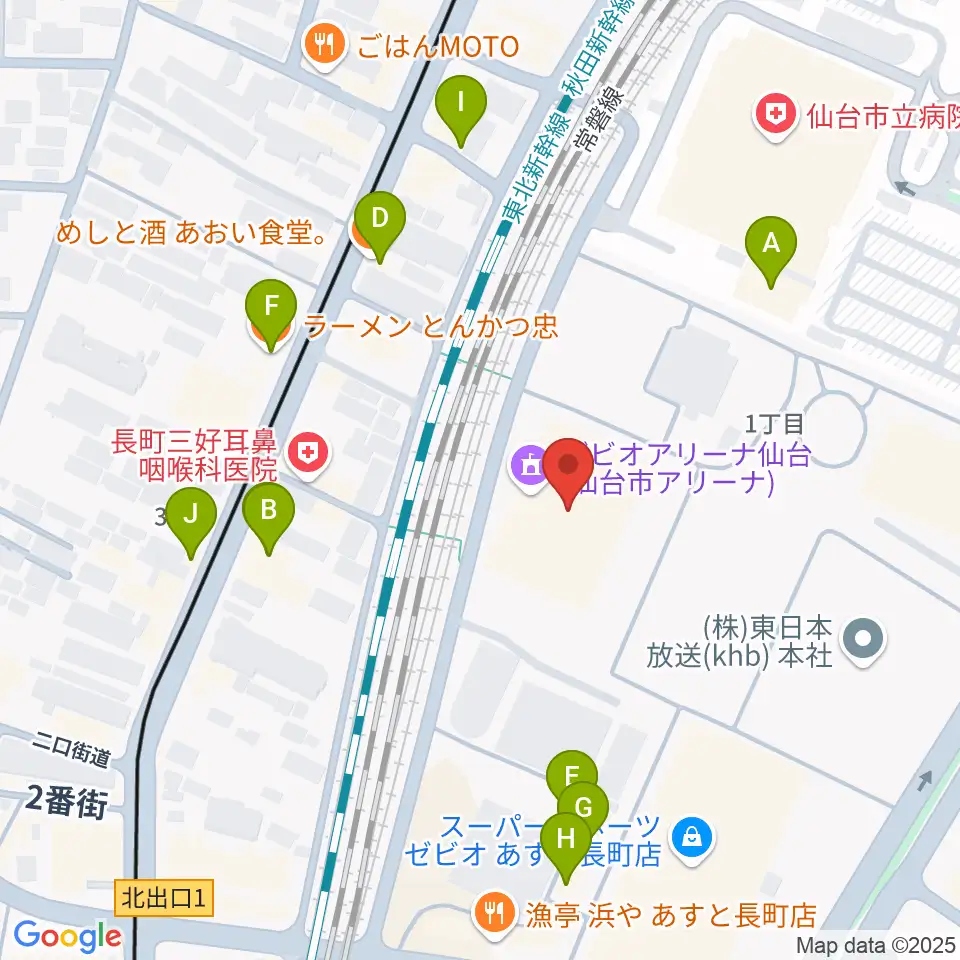 ゼビオアリーナ仙台周辺のファミレス・ファーストフード一覧地図