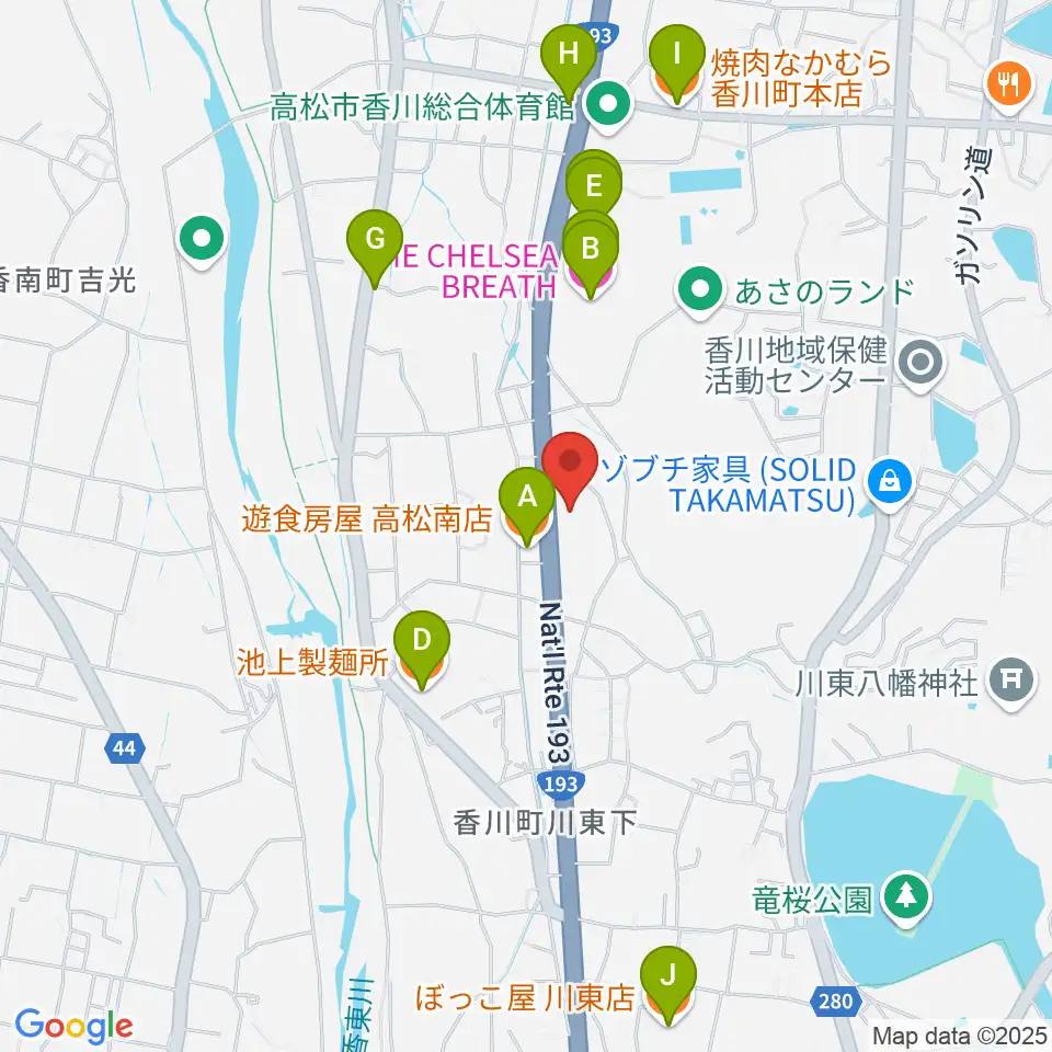ビズホール周辺のファミレス・ファーストフード一覧地図