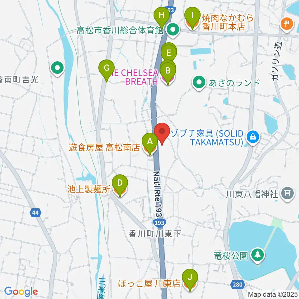 ビズホール周辺のファミレス・ファーストフード一覧地図