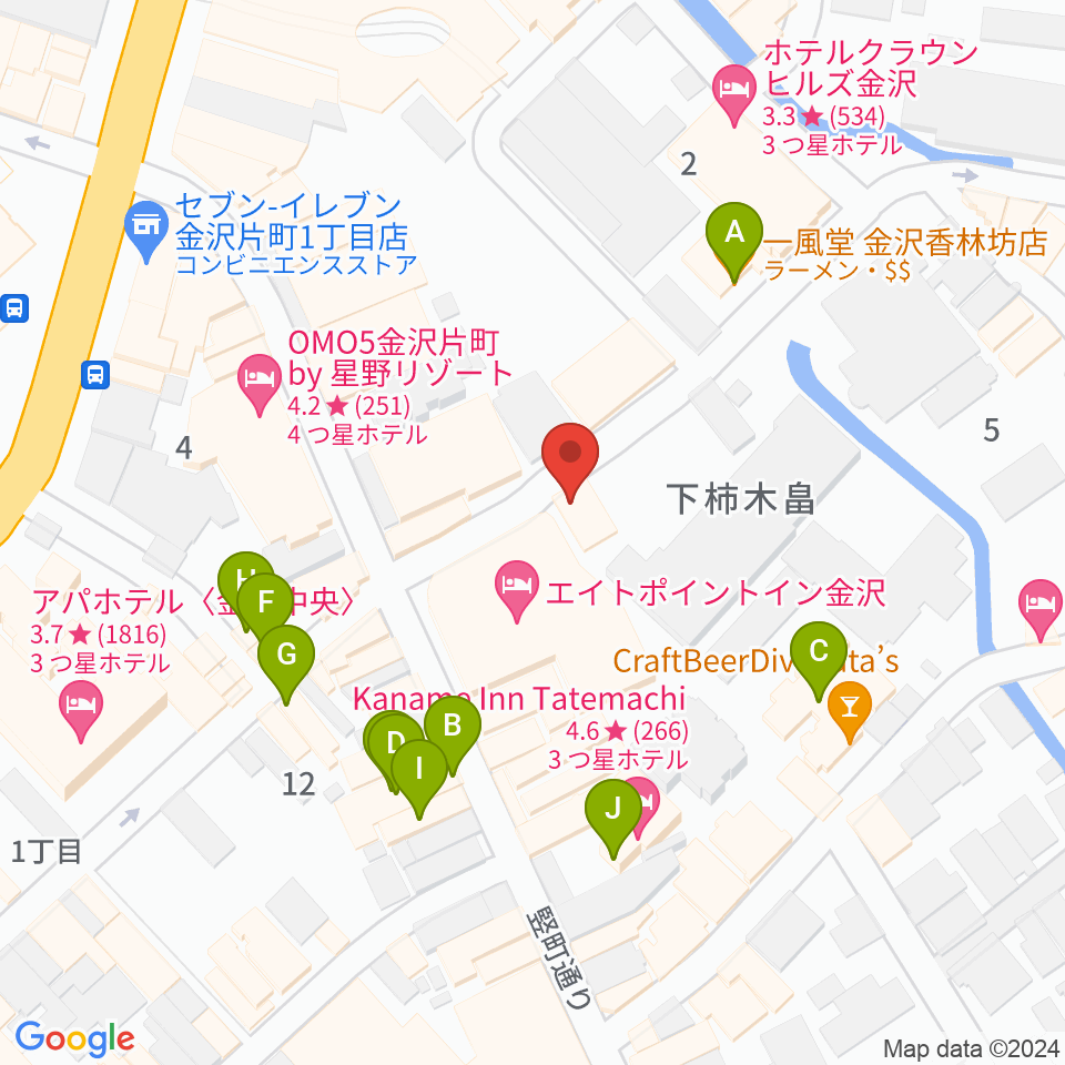 金沢gateBlack周辺のファミレス・ファーストフード一覧地図