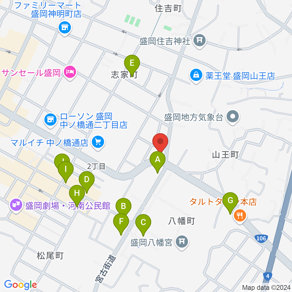 盛岡クラブチェンジ周辺のファミレス・ファーストフード一覧地図