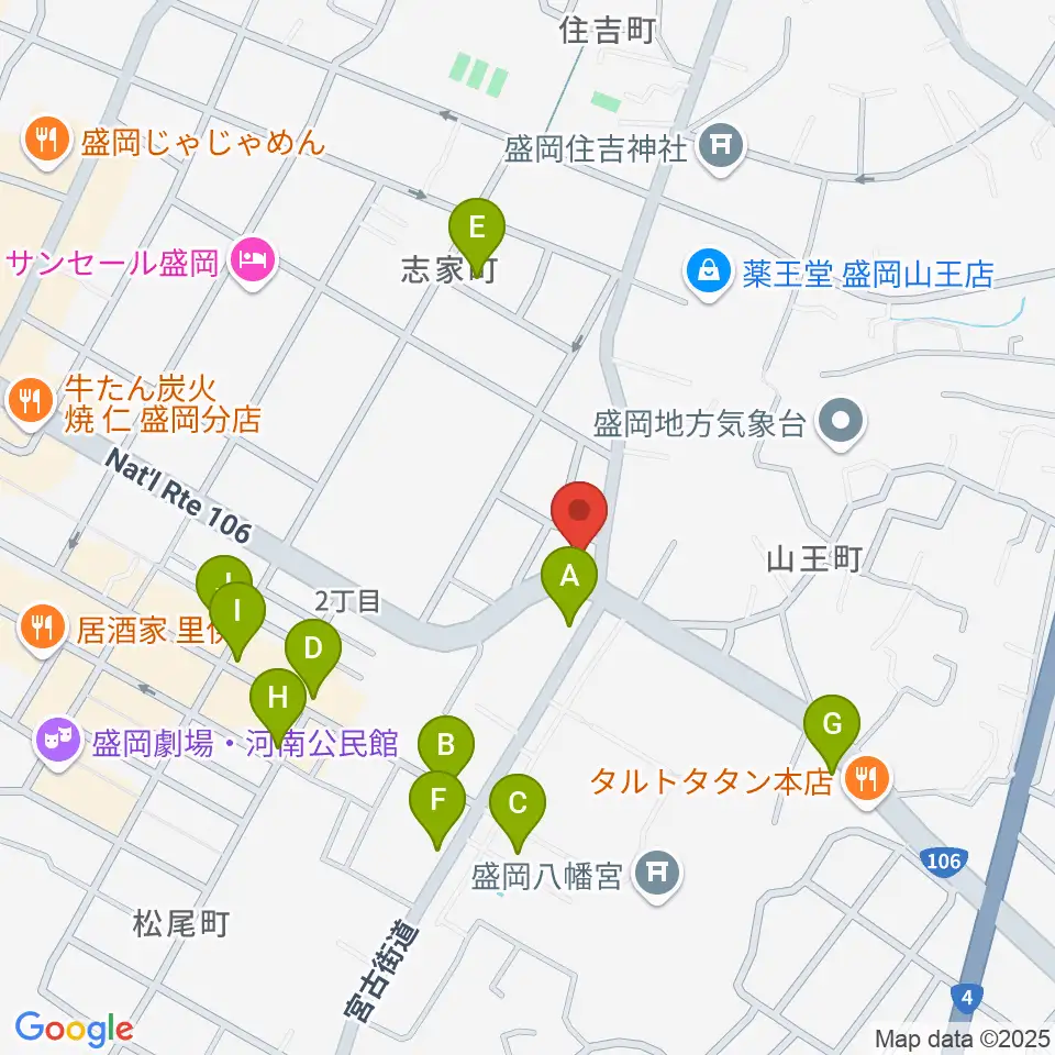 盛岡クラブチェンジ周辺のファミレス・ファーストフード一覧地図