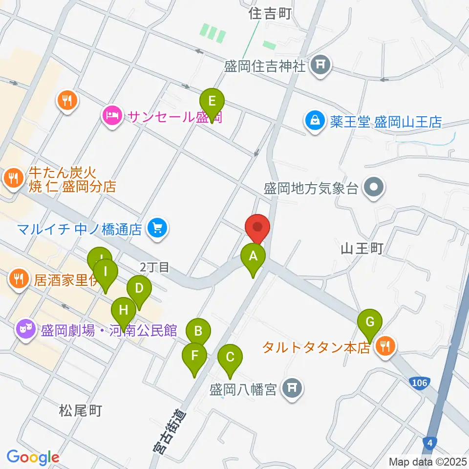 盛岡クラブチェンジ周辺のファミレス・ファーストフード一覧地図
