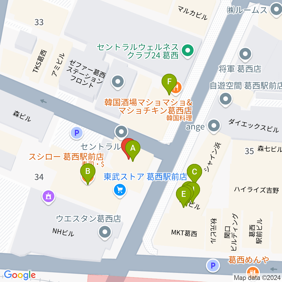 リンキーディンク葛西店周辺のファミレス・ファーストフード一覧地図