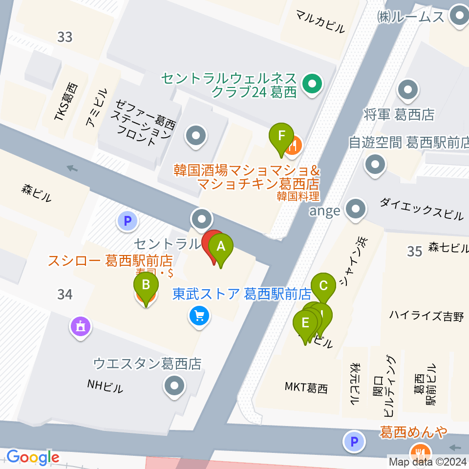 リンキーディンク葛西店周辺のファミレス・ファーストフード一覧地図