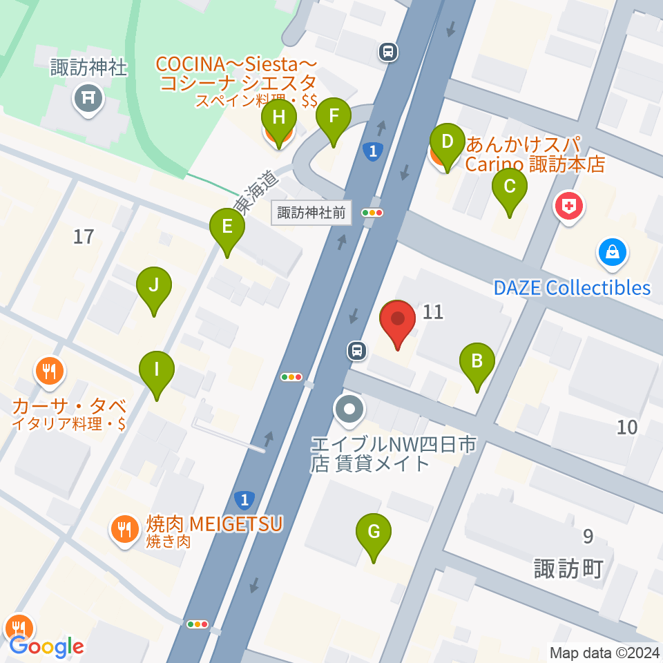 四日市VORTEX周辺のファミレス・ファーストフード一覧地図