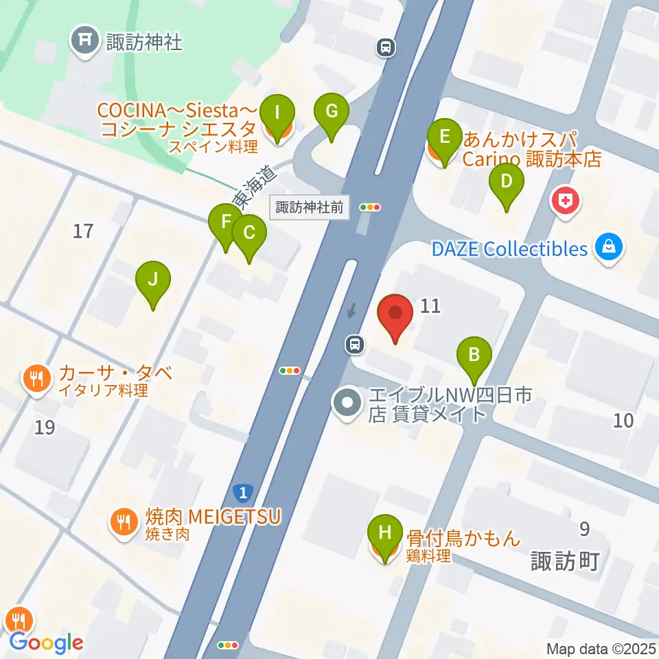四日市VORTEX周辺のファミレス・ファーストフード一覧地図