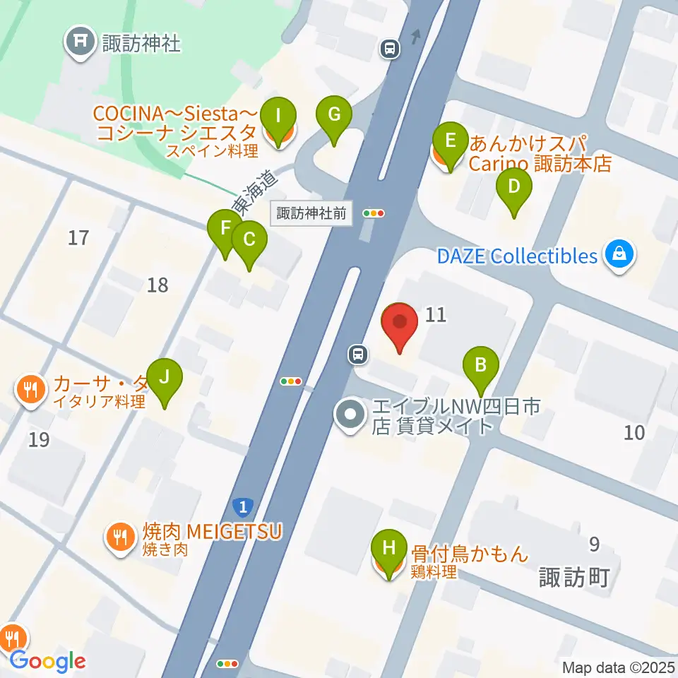 四日市VORTEX周辺のファミレス・ファーストフード一覧地図