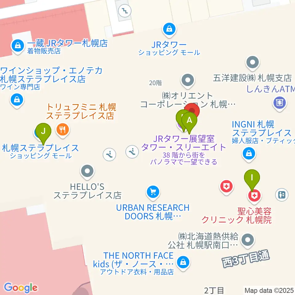 島村楽器 札幌ステラプレイス店周辺のファミレス・ファーストフード一覧地図