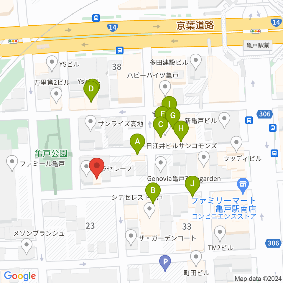 スタジオDIVO亀戸周辺のファミレス・ファーストフード一覧地図