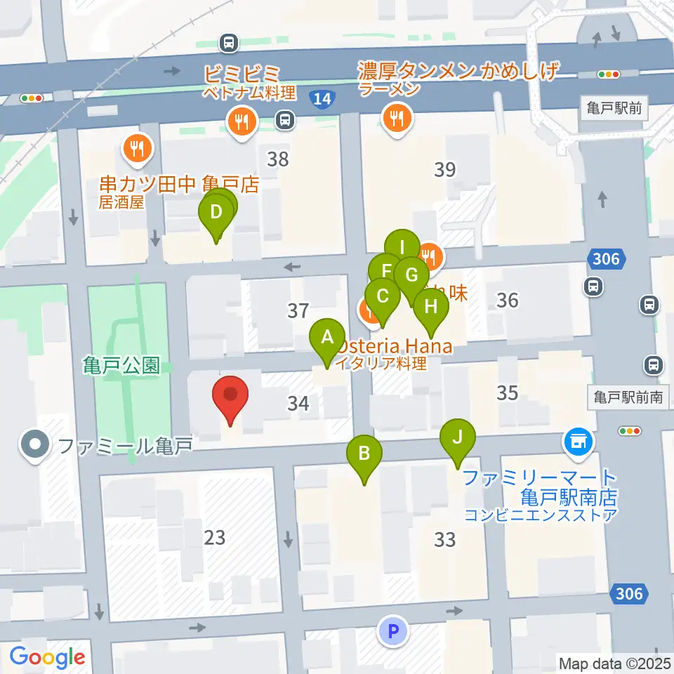 スタジオDIVO亀戸周辺のファミレス・ファーストフード一覧地図