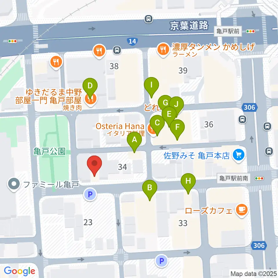 スタジオDIVO亀戸周辺のファミレス・ファーストフード一覧地図
