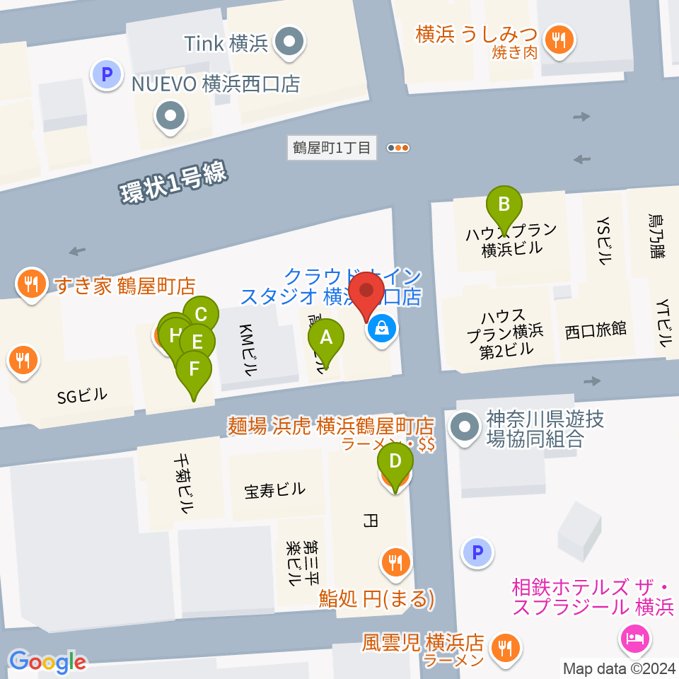 クラウドナインスタジオ 横浜北口店周辺のファミレス・ファーストフード一覧地図