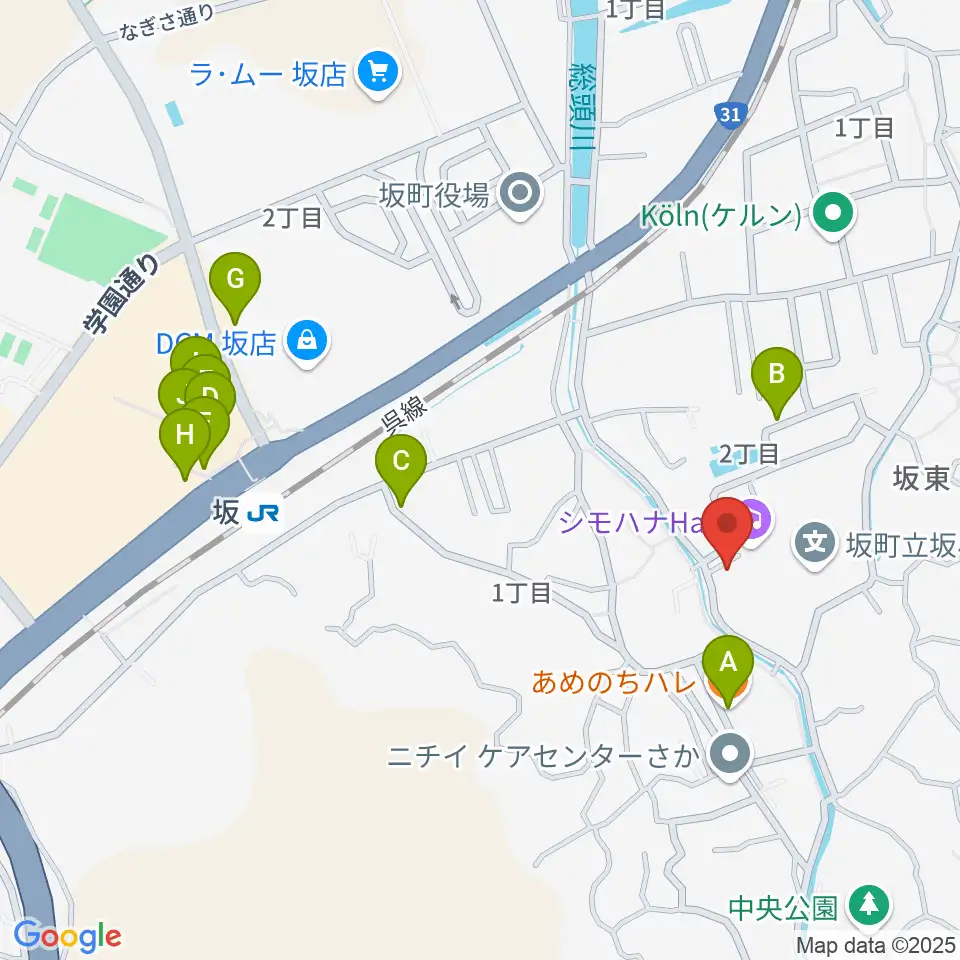 シモハナホール周辺のファミレス・ファーストフード一覧地図