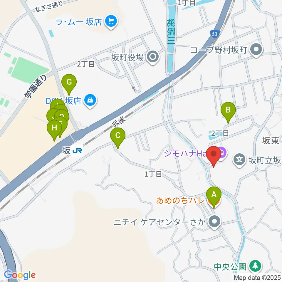 シモハナホール周辺のファミレス・ファーストフード一覧地図