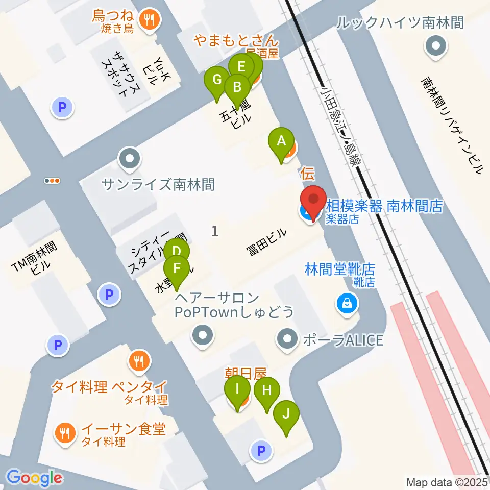 相模楽器 南林間店周辺のファミレス・ファーストフード一覧地図