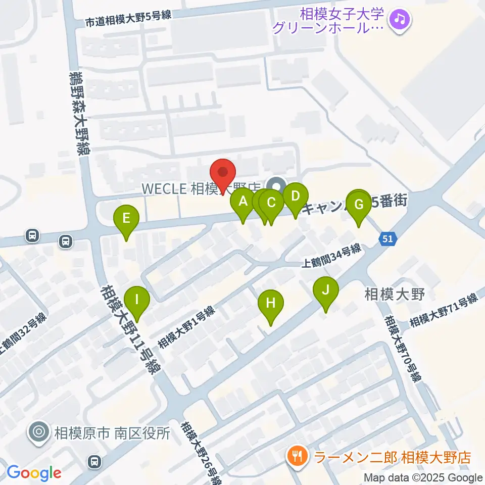 相模楽器 ロビー店周辺のファミレス・ファーストフード一覧地図