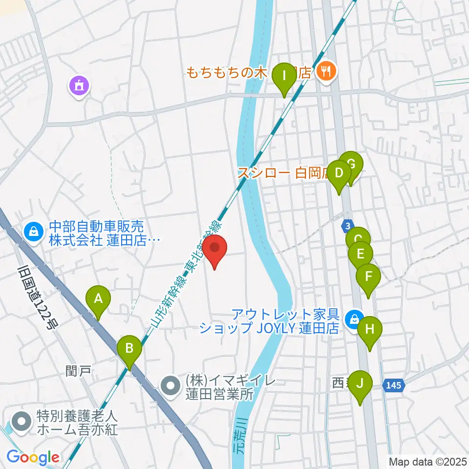 蓮田市総合文化会館ハストピア周辺のファミレス・ファーストフード一覧地図