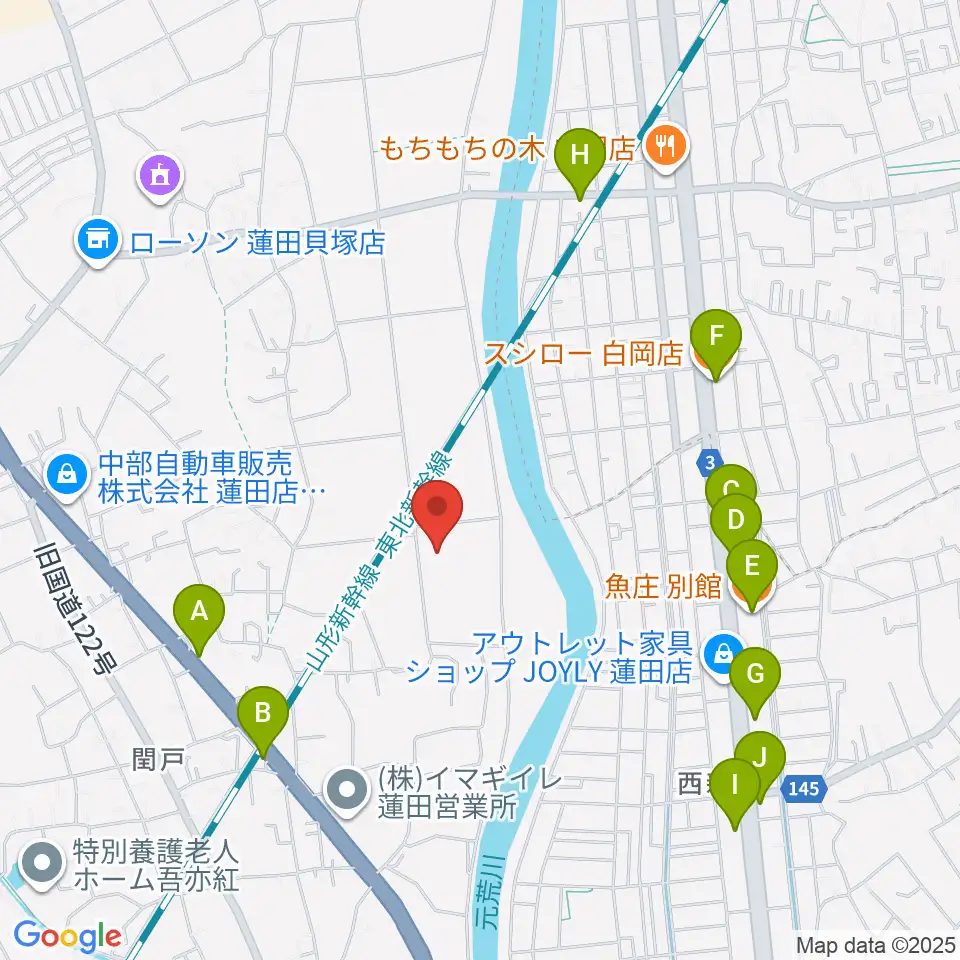 蓮田市総合文化会館ハストピア周辺のファミレス・ファーストフード一覧地図