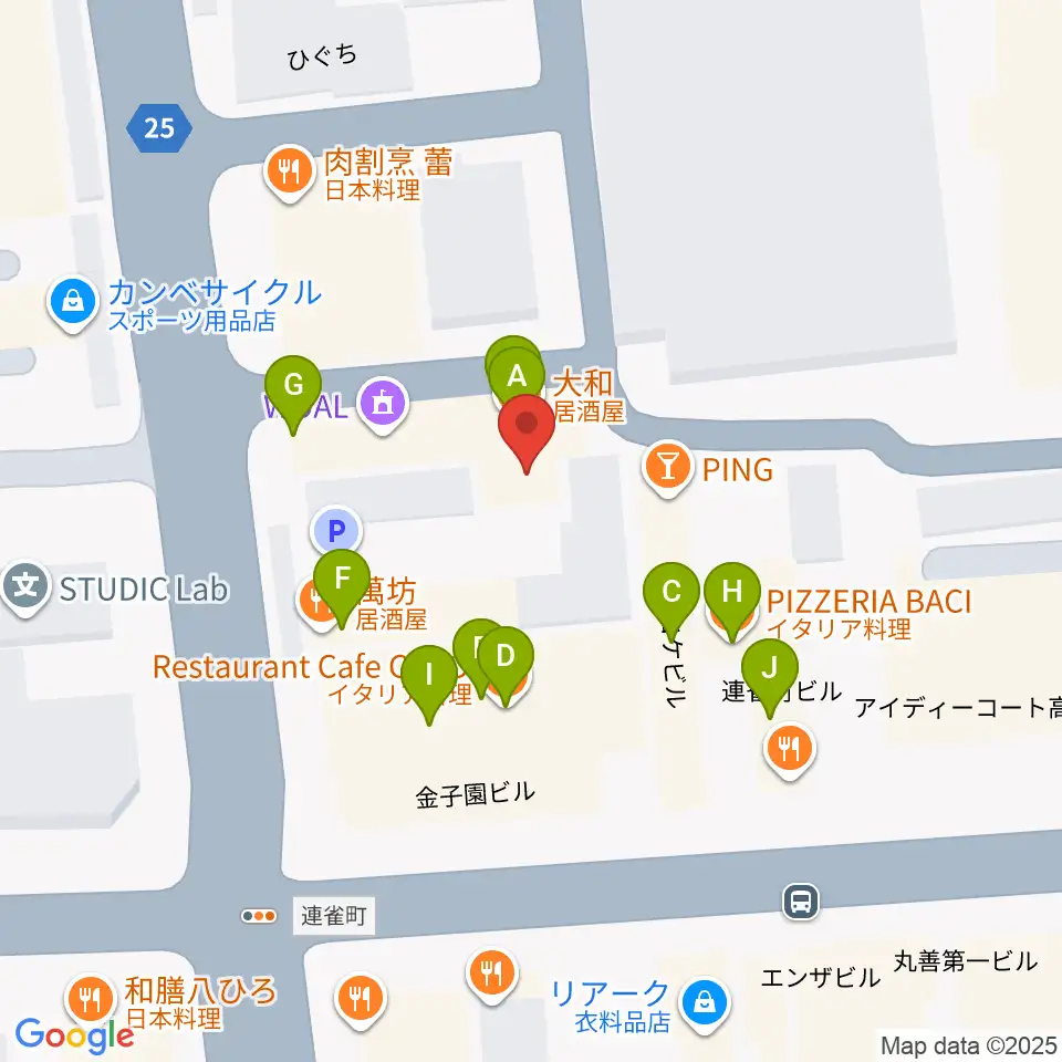 高崎WOAL周辺のファミレス・ファーストフード一覧地図