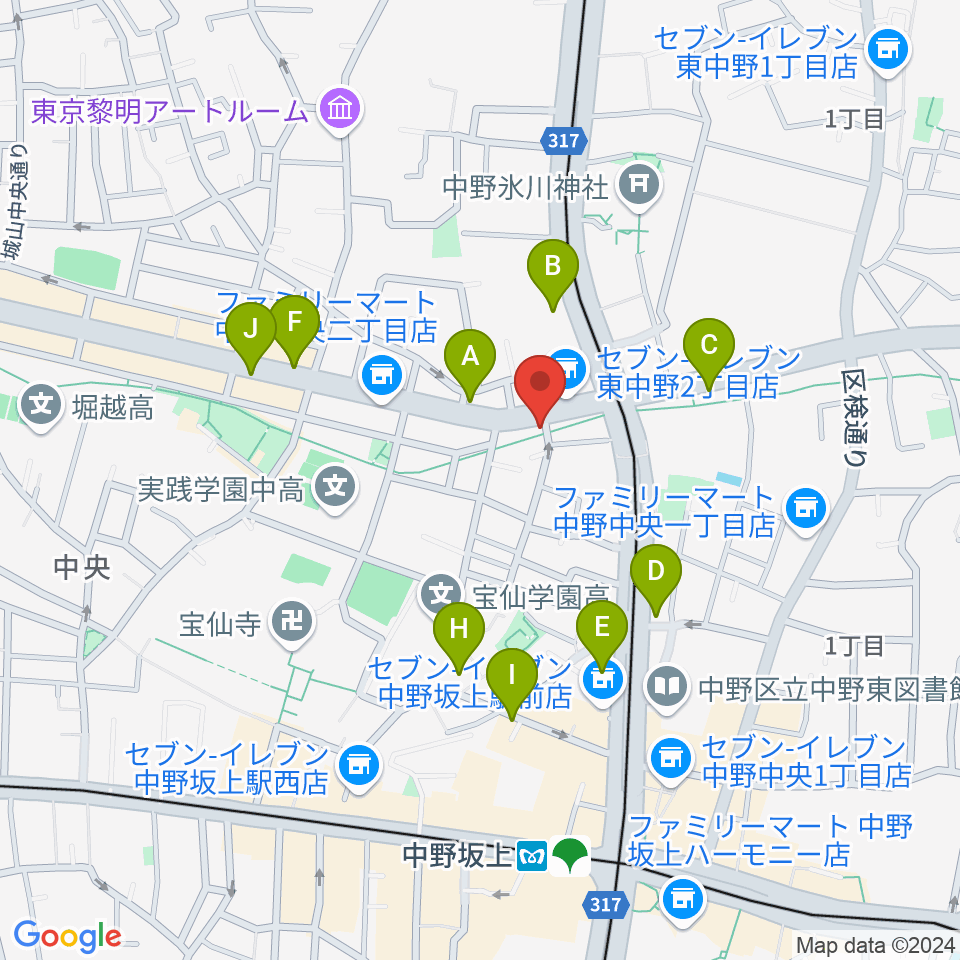 中野坂上aja周辺のファミレス・ファーストフード一覧地図