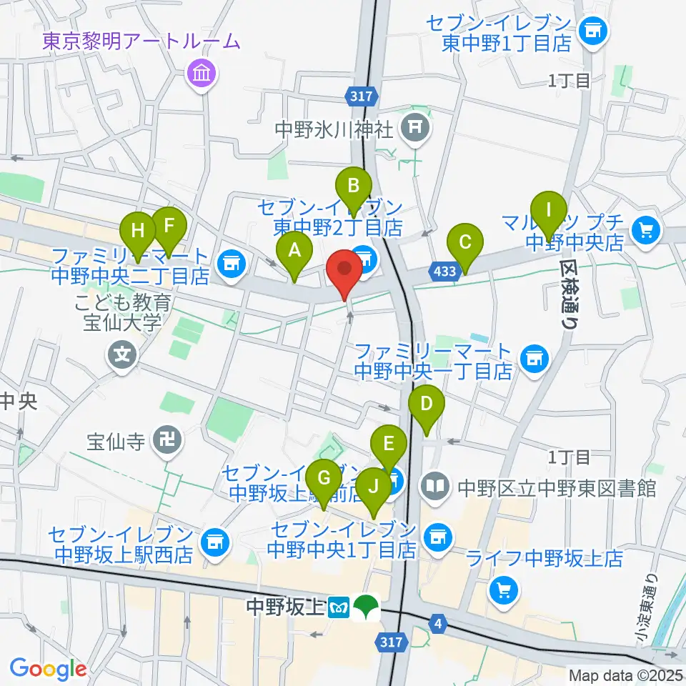 中野坂上aja周辺のファミレス・ファーストフード一覧地図