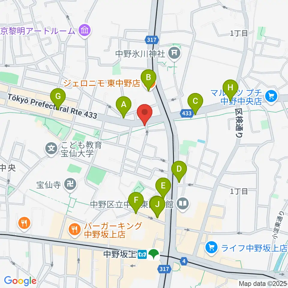 中野坂上aja周辺のファミレス・ファーストフード一覧地図