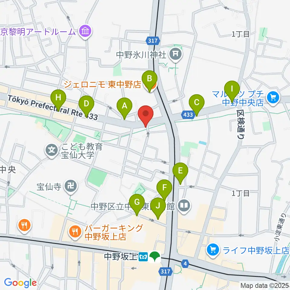 中野坂上aja周辺のファミレス・ファーストフード一覧地図