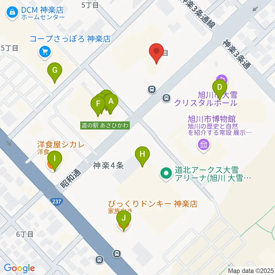 神楽市民交流センター 神楽公民館・木楽輪周辺のファミレス・ファーストフード一覧地図