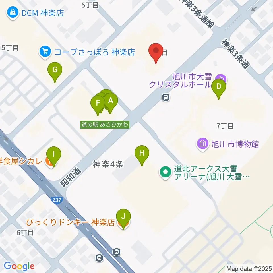 神楽市民交流センター 神楽公民館・木楽輪周辺のファミレス・ファーストフード一覧地図