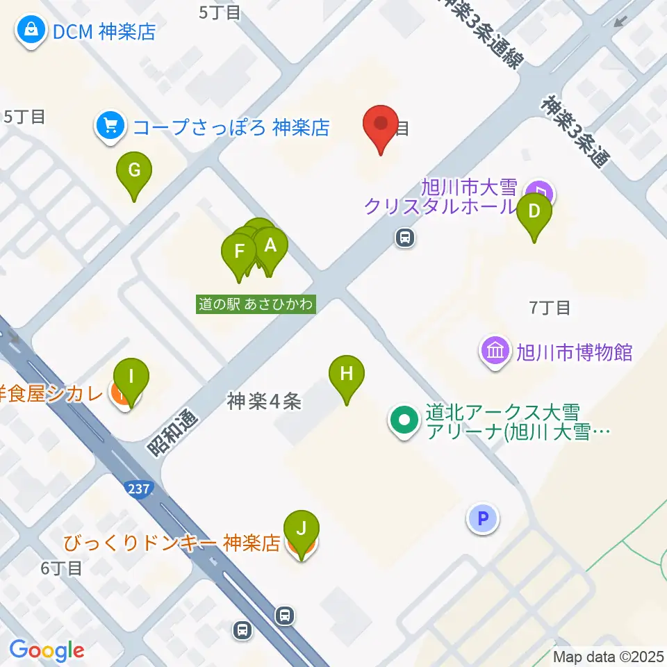 神楽市民交流センター 神楽公民館・木楽輪周辺のファミレス・ファーストフード一覧地図